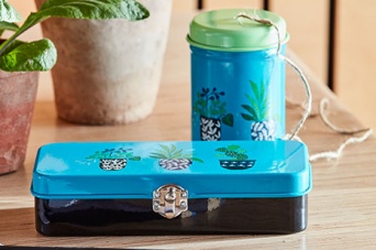 Brie Harrison Print Blue Enamel Storage Tin